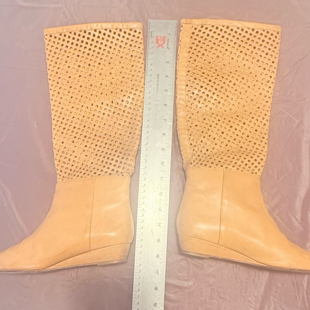 Loeffler Randall Brown Perforated Wedge Heel Knee High Riding Boots Size 6 $498 - Picture 4 of 9